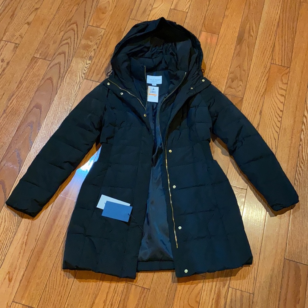 🔥🔥🔥NEW Cole Haan Hooded Black Down Puffer Coat Jacket - Picture 10 of 16